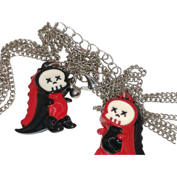 Goth Jewelry Bundle Two Silver Tone Dinos One Pair of Devil Drop Earrings - Picture 2 of 9